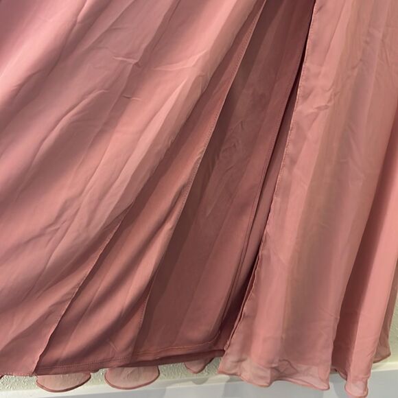 NWT Dessy Collection Convertible Neck Long Sleeve Chiffon Gown Desert Rose - Picture 8 of 11